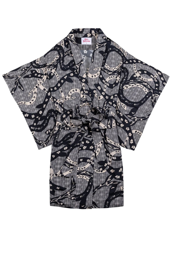 Czarne kimono wzór w węże Tara Serpent