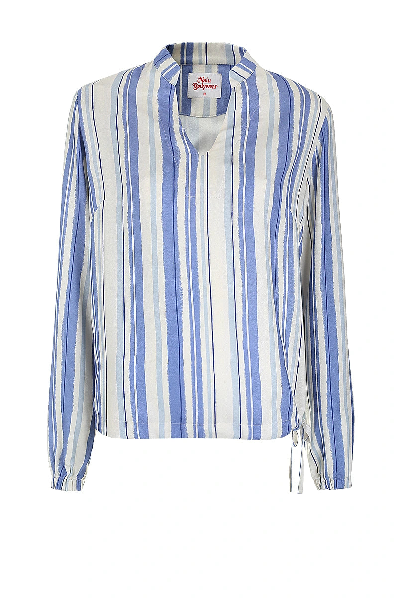 Koszula w paski z dekoltem V i wiązaniem Christina Blue Stripes - Nalu Bodywear