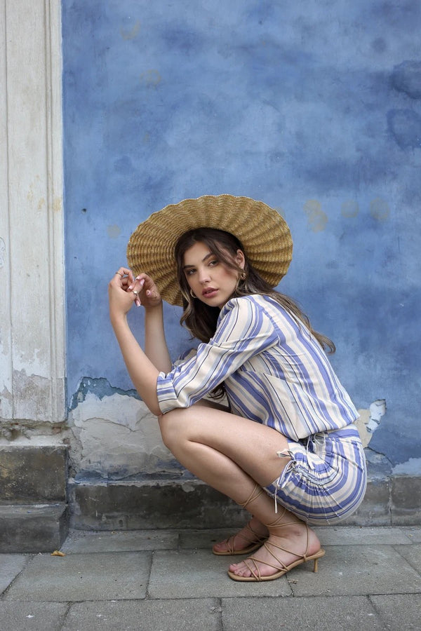Spódnica w niebieskie paski z troczkami Electra Blue Stripes
