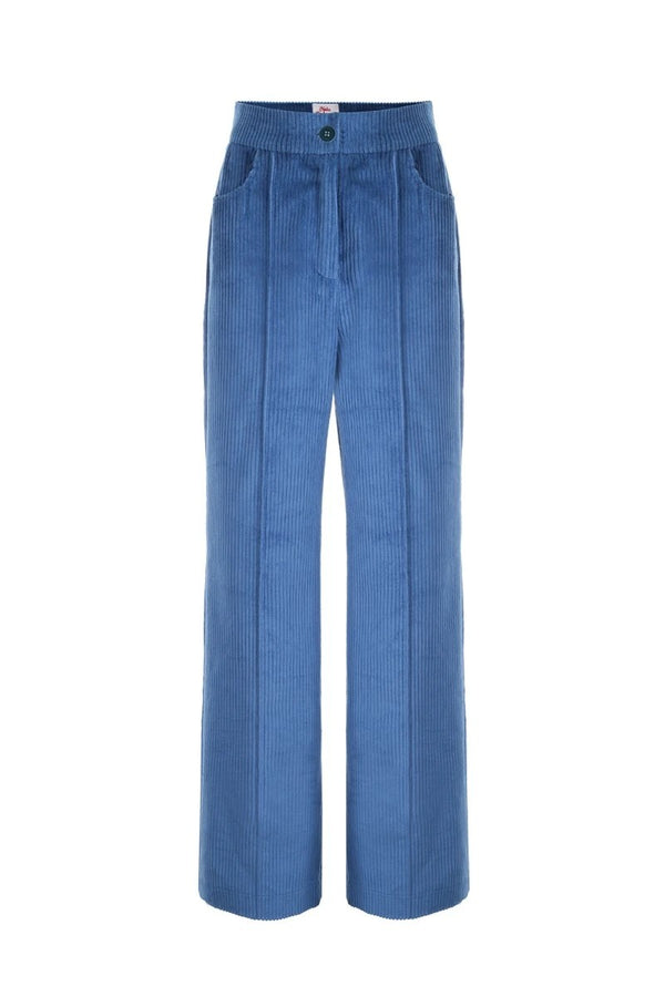 Spodnie sztruksowe z wysokim stanem niebieskie Chilli