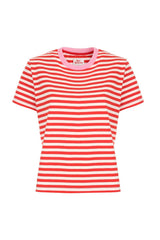 T-shirt prosty w czerwono-białe paski