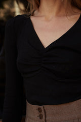 Bluzka z długim rękawem ażurowa z bawełny czarna Cathy
