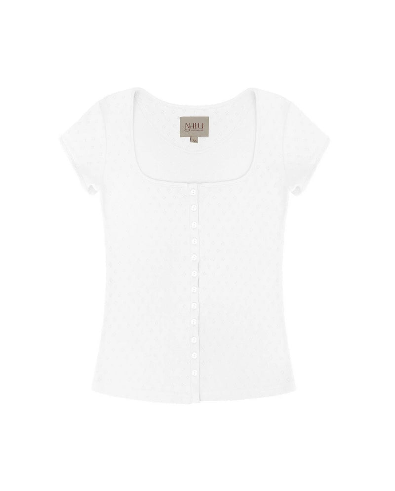 T-shirt zapinany na guziczki bawełniany off white Clemetine